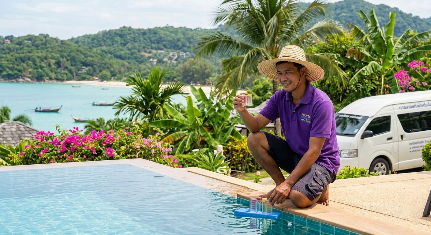 weekly pool maintenance frequency Phuket villa technician testing water